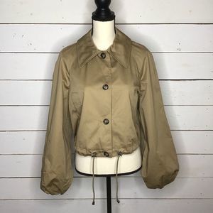 New INC Drawstring Bomber Jacket Cropped Doe Tan